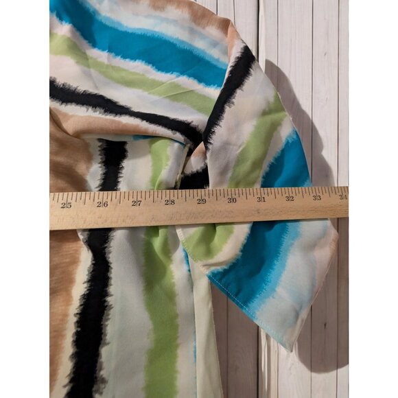 Worthington Womens Plus Size 4X Striped V-Neck Blouse Blue Green Beige Black - Picture 6 of 8